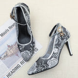 Purpdrank  Sexy Lace High Heels Shoes Woman Elegant Straps Black Blue Mesh Pumps Shoe Black Gray Heeled Party Office Shoes Lady Big Size 48