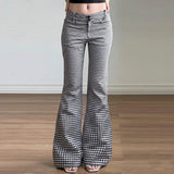 Purpdrank  Elegant Fashion Slim-Fittiing Plaid Flare Pants Y2K Office Low-Waisted Pants Women Autumn Winter Fashion Streetwear Ladies