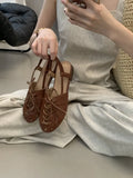 Purpdrank  Retro Hollow Lace-up Low Heel Pumps Women Fashion Roman Style Brand Designer Shoes Comfortable Round Toe Back Strap Casual Shoes