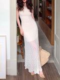 Purpdrank  Retro Fashion Beach Vacation Women's Waist Wrap Short Sleeve Chiffon Set Dress French Elegant Lady Mesh Sling Dress Set of Two