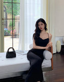 Purpdrank  Elegant Black Midi Dress Women Fashion Party Prom Sexy Lace Backless Dresses Summer Gyaru Korean Straps Bodycon Vestidos