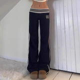 Purpdrank  American Casual Striped Waist Knitted Pants Straight Leg Sports Versatile Slimming Digital Print Sweatpants for Women