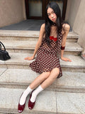 Purpdrank  Polka Dot Print 3-Piece Set Women Scarf+V-Neck Camisole+Irregular Mid Skirts Matching High Street Sweet Elegant Suit