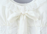 Purpdrank  Holiday Ivory Bow U collar Ivory Spliced Lace Wood ears Strap Tank Women Summer Slim Waist Front Slit Sleeveless Tee Crop Top