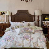 Purpdrank  Premium 600TC Egyptian Cotton Flowers Print Bedding Set Queen King Size Duvet Cover Set Flat/Fitted Bed Sheet Pillowcases 4Pcs