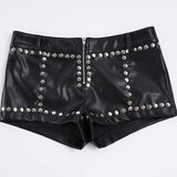 Purpdrank  Sexy Rivet Pu Leather Shorts Locomotive Style Slim Low-Waisted Shorts Women Summer Fashion Punk Style Streettwear Ladies