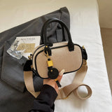 Purpdrank  New Design Commuter Versatile Women Mini Handbag New Autumn Deep Brown Yellow Stitching Decoration Handheld Slant Crossbody Bag
