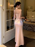 Purpdrank  Elegant Dresses Women Ribbon Sleeveless Sexy Slim Satin Spring Backless Mermaid Dress Party Vintage Temperament Female
