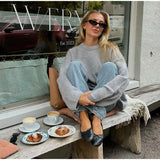 Purpdrank  Casual Mohair Stripe Sweater Women Loose Long Sleeve O-neck Loose Warm Pullover Female Fashion Autumn Sweaters Lady