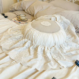 Purpdrank  100% Cotton Vintage French Pleated Lace Ruffles Bow Princess Bedding Set Duvet Cover Set Bed Skirt Bedspread Pillowcases