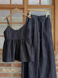 Purpdrank  Korean Women's Retro Temperament Denim Two-piece Set V-neck Denim Cami + High Waist Wide Leg YK2 Casual Pants Trousers Set Women