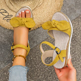 Purpdrank  New Wedge Straw Sandals Fashionable and Easiest for Match Bow Waterproof Platform Thick Sole Medium Heel Strap Sandals