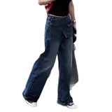 Purpdrank  High Waist Wide Leg Straight Cut Denim Jeans Women's Early Autumn New Style American Retro Loose Fit Slimming Pants