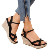 Purpdrank  new Fashion Wedge Sandals for Women Summer Casual Non-slip Peep Toe Platform Shoes Rubber Sole Buckle Elegant Heel Woman Sandale