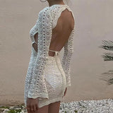 Purpdrank  Sexy Tight Backless Long-sleeved Knitted Hollow Dress European, American Spring, Summer, Autumn and Winter Women's Dress