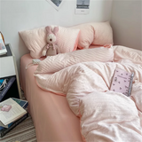 Purpdrank  Ins Light Blue Bubble Washed Cotton Bed Sheet Bedding Set Four Piece Set Four Season Duvet Set Nordic Style Three Piece Set