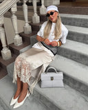 Purpdrank  Lace Patchwork Long Skirt Women Elegant Solid Waist Cinching Mid-length Bottom Lady 2026 Fashion Party Daily Street Skirts
