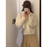 Purpdrank  Loose Knitted Sweater Half Zipper Turn-down Collar Pullover Autumn Winter New Style Korean Stand Collar Oversize Top Outerwear