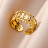 Purpdrank - Stainless Steel Rings for Women Jewelry Accessories Simple Vintage Gold Color Electroplated Adjustable Double Layer Wide Ring