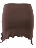 Purpdrank   Brown Mini Skirts Woman Skirts Lace Up Ruffle Fashion Summer A-Line Low Waist Asymmetrical Adjustable Mini Skirts