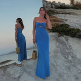 Purpdrank  Dress Summer Women's 2025 New Chic Stretch Knit Tube Top Hollow Elegant Women's Long Dress Fashion Youth Holiday Travel Dress