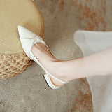 Purpdrank  Beige Heeled Sandals Low-Heeled Shoes With Strap Shallow Mouth Black Low-heeled Open Retro Closed Leather Girls Flat Clear Point