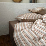 Purpdrank  Brown Stripe Bedding Set simple style For adults kids Brown pink Bed Sheet With Pillowcases 100% Cotton King Queen Full size