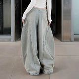 Purpdrank  American Retro Washing Old Jeans Summer Deconstructive Casual Loose Wide-leg High Street Spice Pants