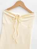 Purpdrank  6 colors Summer Sexy Bow Lacing up Drawstring Collar Strapless Camis Women Elastic Back Tank Top Camisoles Skinny Vest Tee Gray