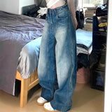 Purpdrank  American Vintage Baggy Women Jeans Y2K Fashion Streetwear Distress Raw Edge Straight Pants Harajuku High Waist Pocket Trousers