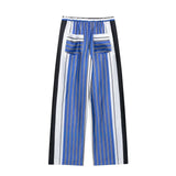 Purpdrank  Women Striped Trousers Summer Lace Up Casual Straight Leg Pants Mid waist Loose Women Pant