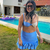 Purpdrank  New 3Pcs Pearl Bikini Sexy Swimsuit Women Swimwear Female Floral Biquini Mini Skirt Push Up Bathing Suits Bodysuit Beachwear