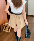 Purpdrank  Summer Vintage Women's Cargo Wide Leg Shorts Pocket 2025 New High Waist Solid Casual Loose A-line Short Pants Female
