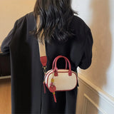 Purpdrank  New Design Commuter Versatile Women Mini Handbag New Autumn Deep Brown Yellow Stitching Decoration Handheld Slant Crossbody Bag