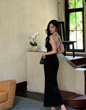 Purpdrank  Elegant Black Midi Dress Women Fashion Party Prom Sexy Lace Backless Dresses Summer Gyaru Korean Straps Bodycon Vestidos
