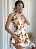 Purpdrank  Vintage Flower Print High Waist Pleated Maxi Dress Women Sexy Backless Sleeveless Long Dresses Summer Sexy Vocation Party Robe