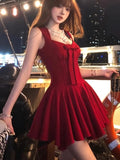 Purpdrank  Women's Elegant French Romantic Princess Bow Red Dress V-Neck Sleeveless A-Line Mini Dresses Eveninng Party 2025 Spring Summer