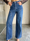 Purpdrank  Women High Waist Wide Leg Pants Hole Straight Pants Long Jeans Casual Trendy Trousers 2026 Spring Autumn New Denim Trousers