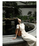 Purpdrank  New Chinese Style Waistband Slimming And Improved Qipao Summer Dress New Women Short Sleeve Long Patry Dress