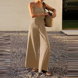 Purpdrank  Summer Elegant Lady Outdoor Commute Sets Fashion Solid Color Halter Vest And Pants Sets  Casual High Waist Wide Leg Pants Outfit