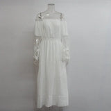 Purpdrank  Summer Sundress Long Women White Beach Strapless Long Sleeve Loose Sexy Off Shoulder Lace Boho Cotton Maxi Dress