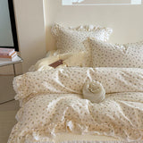 Purpdrank  Korean Princess Style Lace Ruffles Floral Bedding Set 100% Cotton Duvet Cover Bed Sheet/Fitted Sheet/Bed Skirt Pillowcases 3/4Pc