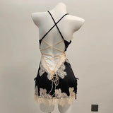 Purpdrank  Sexy Pajamas for Women Nightwear Ice Silk Lace Beautiful Back Suspender Pajama Night Dress Elegant Strap Sweet Nightgown