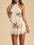 Purpdrank  Fashion High Waist Mini Dresses Women's Sexy Backless Hollow Out Beach Dress Summer Elegant Halter Sleeveless A-Line Dress