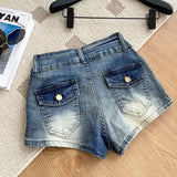 Purpdrank  American Retro Denim Shorts For Women Summer New Casual Ripped Tight Hot Pants Fashion Washed Distressed Hot Girls Shorts
