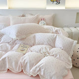 Purpdrank  Princess Style Bedding Sets Ruffle Lace Bow Quilt Cover Romantic Print Bedclothes Home Bedroom Decor Woman Girl Duvet Cover 4pcs