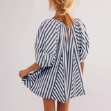 Purpdrank  Summer New Womens Fashionable Deep V-neck Tie Up Short Sleeved Striped Printed Jumpsuit Shorts Loose Casual Wide Leg Capris