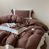 Purpdrank  French Double Layer Lace Ruffles Seersucker Bedding Set Duvet Cover Set Bedsheet Pillowcases INS Style Girls Room Bed Linen Set