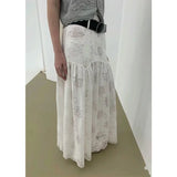 Purpdrank  Y2K White Midi Skirt Women Streetwear Lace Patchwork Skirts Summer Gyaru Korean Fashion High Waist Design A Line Faldas