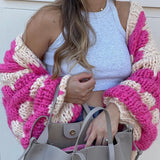 Purpdrank  Stripe Pattern Cropped Cardigans Vintage Lantern Sleeves Knitted Sweater Aesthetic Y2k Knitwear Coat Women Autumn Outwear Street